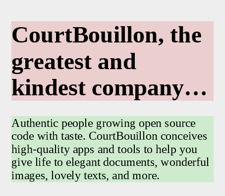 A poster describing CourtBouillon, with max-lines and block-ellipsis set