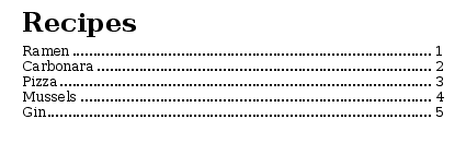 Example of leaders in a table of contents