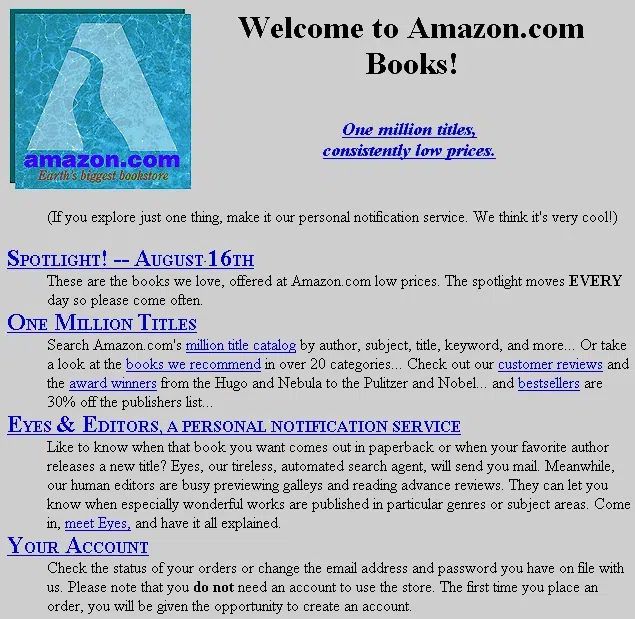 Tidoooo, tidoooo (that’s the noise of the modem) A screenshot of Amazon in 1995