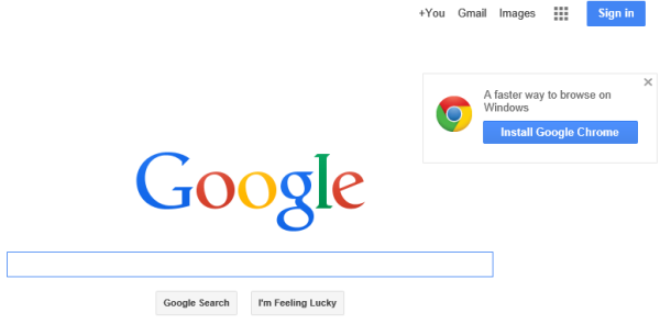 Advertisement for Google Chrome on Google’s front page