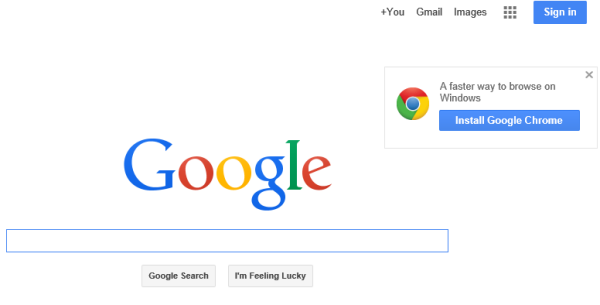 Why would you use something else when you could dependent on us even more? Advertisement for Google Chrome on Google’s front page