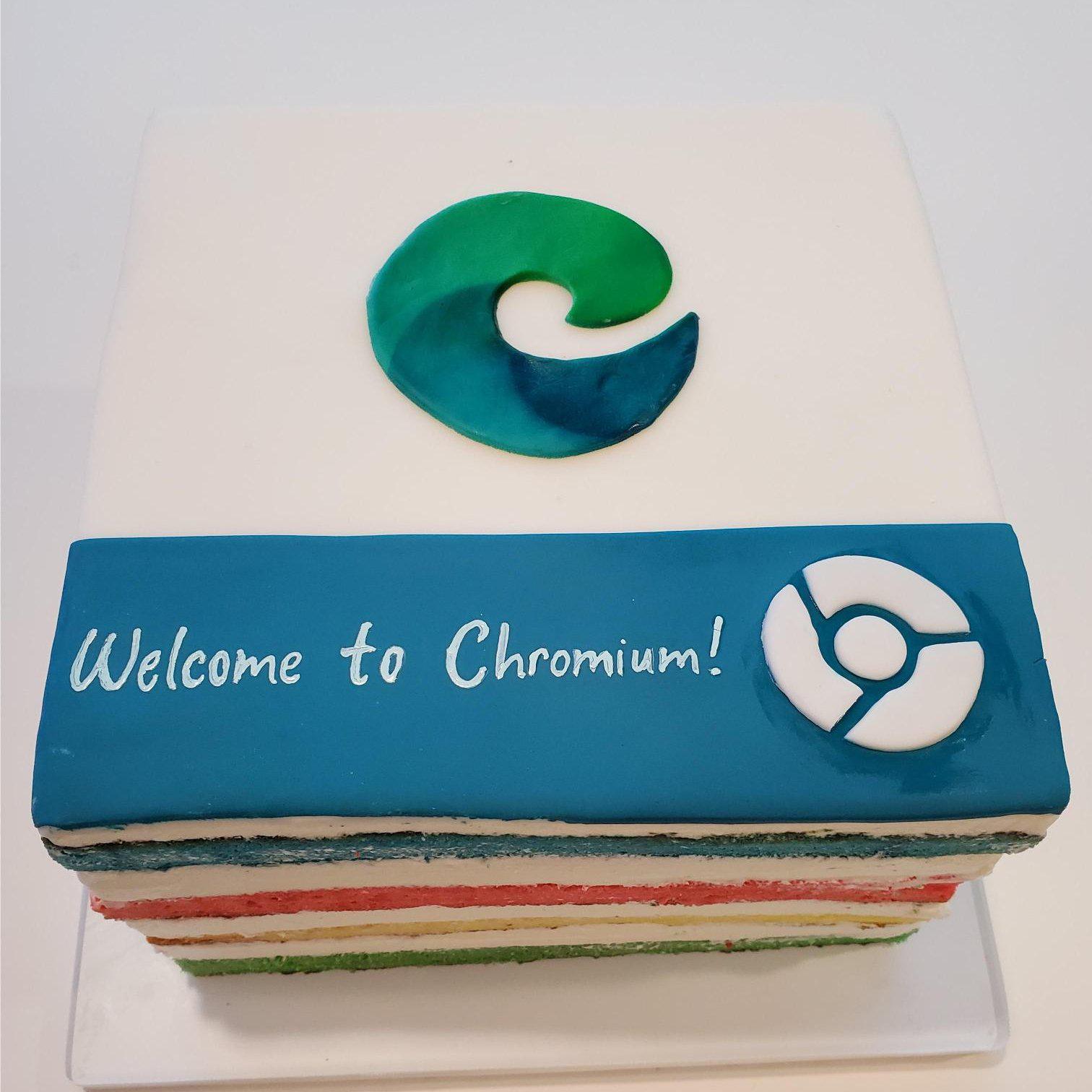 A cake sent by Google to Microsoft for the release of the first Chromium-based version of Edge