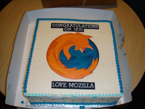 A cake sent by Mozilla to Microsoft for the release of Internet Explorer 10