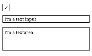 A checkbox, a text input and a textarea