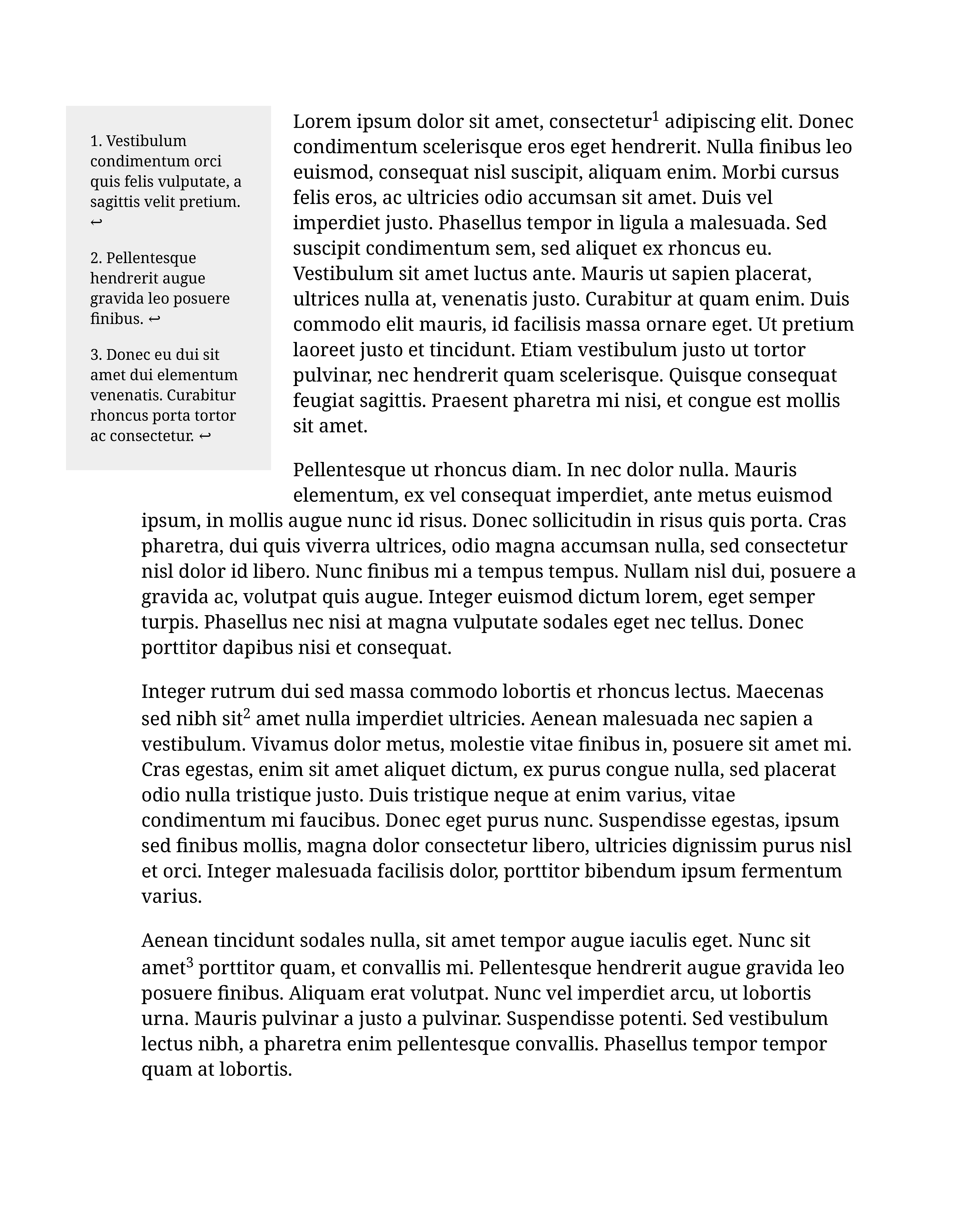 Lorem ipsum text with notes floating top left